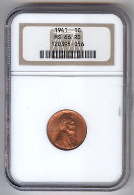 1941 Lincoln Wheat Cent 1C+ NGC + MS 66 RD - Image 1 of 2