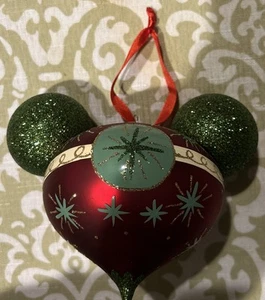 Disney Disneyparks Mickey Mouse Ohr Symbol Glitzer 5" Glas Ornament - Bild 1 von 4