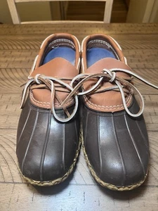 Scarpe vintage da uomo 11 M LL Bean stivali mocassini in gomma marrone anatra bassa pioggia caccia pioggia - Foto 1 di 12