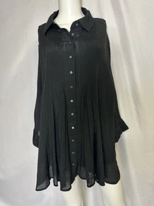 Alfani Deep Black semi sheer Long Sleeve Button Down Blouse Pintuck Panel Sz 2X - Picture 1 of 5