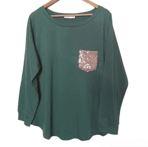 Top de bolsillo con lentejuelas doradas Nemidor para mujer talla grande 1XL túnica verde manga larga nuevo sin etiquetas - Imagen 1 de 8