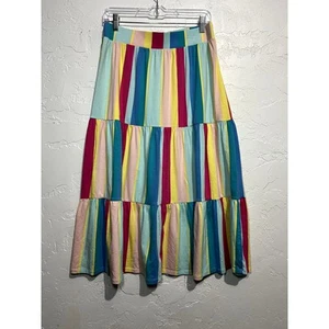 Lands End escalonada colorida arco iris acampanada jersey punto midi falda mujer mediana - Imagen 1 de 5