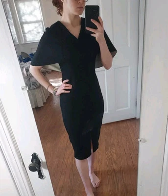 Vestido Lela Rose Midi Negro Lana Manga Capa Talla US 4 MUJER Foto 1 de 4