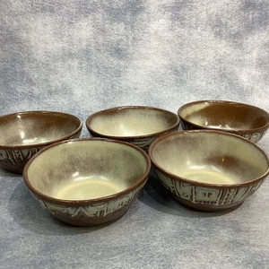 Frankoma Lot of 5 Mayan Aztec Desert Gold 5 3/8" Coupe Cereal Bowl Vintage #7X - Picture 1 of 6
