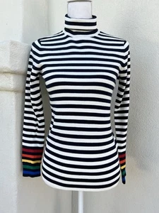 Neu Tommy Hilfiger Rollkragenpullover gestreift Damen xs schwarz weiß Regenbogen - Bild 1 von 12