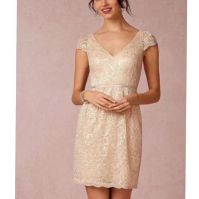 Vestido de renda ANTHROPOLOGIE feminino coleção Jenny Yoo Beckett novo na caixa blush 4 em excelente estado usado - Imagem 1 de 4