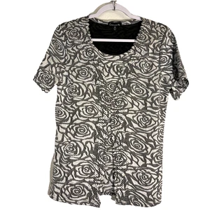 Chances R Top Blouse Gray Size S Embellished Cutouts Short Sleeves - Picture 1 of 8
