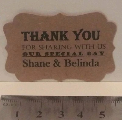 Wedding personalise Name & date 'Thank You' gift tags Rustic, Pk-15, 25, 50,100. - image 1 of 2