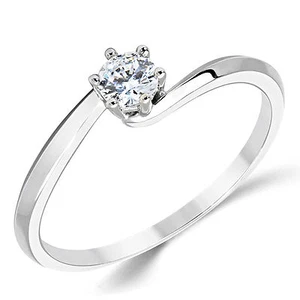 14K Solid White Gold CZ Cubic Zirconia Solitaire Engagement Promise Ring - Picture 1 of 5