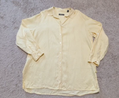 Женская льняная рубашка Valerie Stevens на пуговицах размер XL масляно-желтый рулон с вкладкой рукав - Изображение 1 из 4