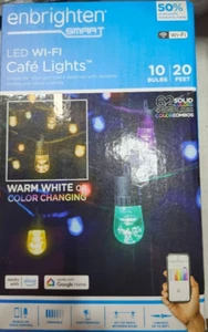 NUOVO Enbrighten 10 Lampadine LED Wi-Fi Cambia Colore Esterno Caffè Stringa Luci Nero - Foto 1 di 5