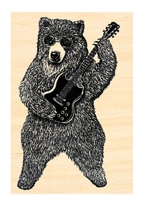 P137  Bear playing guitar  rubber stamp - Picture 1 of 1