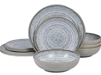 Меламин столовые приборы наборы 12 шт. - обслуживание для 4 (3 шт.) тарелки и чаши серый - Изображение 1 из 4