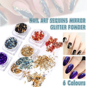 6 Colours Nail Art Sequins Mirror Glitter Powder Foil Flakes Paillette Decor AU - Picture 1 of 18