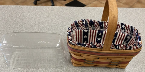 Longaberger Basket 1994 Patriot Red White Blue Liner w/ protector Stars Stripes Cover