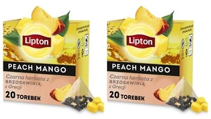 2 x Lipton PEACH MANGO - Black Tea with Peach - 20 Pyramid Teabags 2 x 34g - Picture 1 of 3