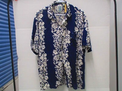Camisa Hawaiana Ocean Current, S/S, XLarge, Negra con Flores Blancas y Frondas Foto 1 de 4