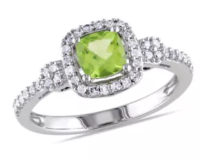 2/3 Carat (cw) Peridot Halo Ring in 10K White Gold with Diamonds - Picture 1 of 5