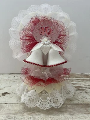 Campanas y encaje vintage 40 aniversario boda pastel blanco/rojo fiesta G43 Foto 1 de 4