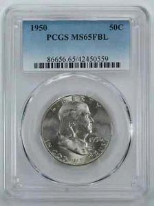 1950 FRANKLIN HALF DOLLAR 50C PCGS MS 65 FBL MINT UNC - FULL BELL LINES (559) - Picture 1 of 4