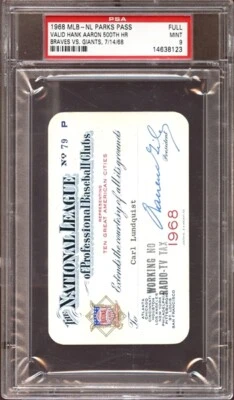 1968 Ticket Pass PSA Hank Aaron 500 HR/Nolan Ryan First Win 324 Life Braves MT⚾️ - Image 1 of 3