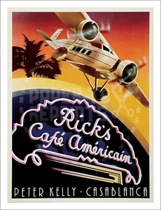 PÓSTER DE PELÍCULA RELACIONADO CON CASABLANCA - REIMPRESIÓN DE PÓSTER DE RICK'S CAFÉ AMERICAIN - Imagen 1 de 1