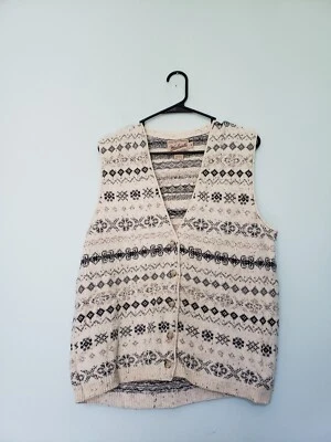 Woolrich Womens Sz M Sweater Vest Cream Gray Button Front 100% Cotton USA Made  - Image 1 of 4