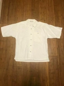 Columbia Men's Large Short Sleeve One Pocket Button Down Fish Bone Shirt Beige - Picture 1 of 3