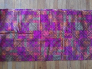 Vintage 1970s Fabric Shiny Silky Bright Pink Orange Avocado Green 35" W 4 Yards - Picture 1 of 5