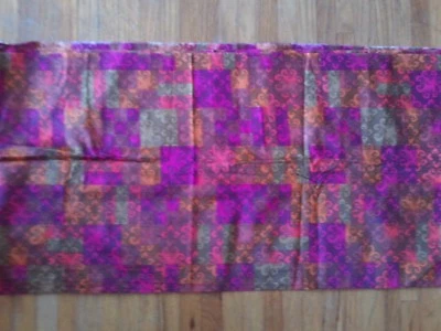 Vintage 1970s Fabric Shiny Silky Bright Pink Orange Avocado Green 35" W 4 Yards - Image 1 of 4