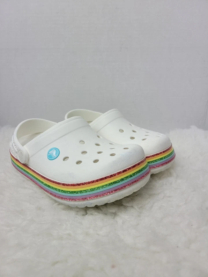 Zueco Crocs Niñas (9-9.5) Años Talla 1 J Arco Iris Brillo Orgullo Zapatos sin Cordones Foto 1 de 4