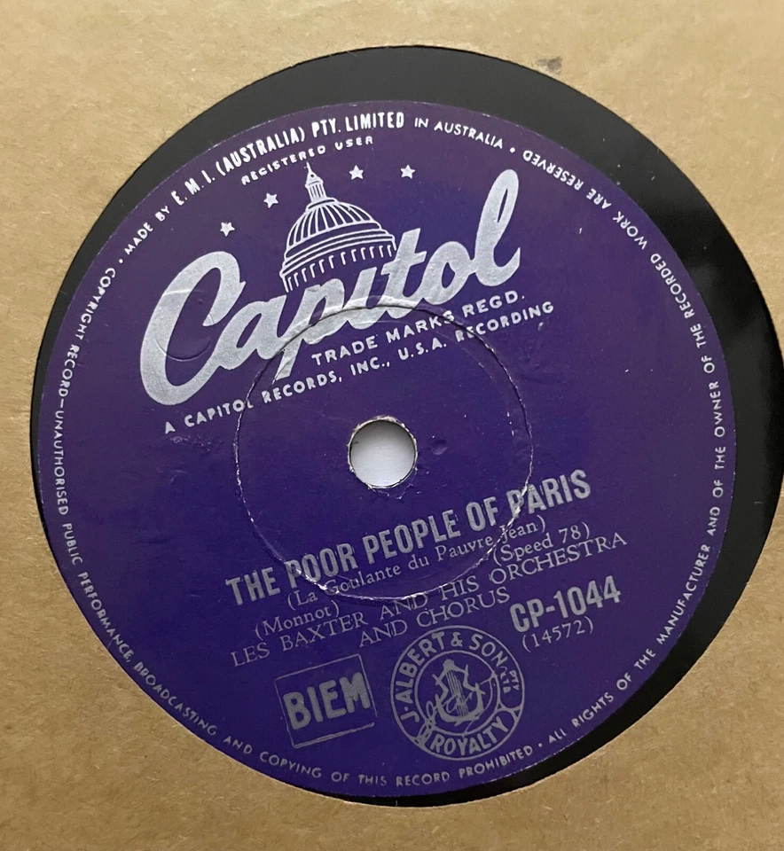 78RPM Record The Poor People of Paris/Theme From Helen of Troy - Les Baxter - Image 1 of 4