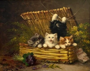 Leon Charles Huber Playing Kittens Print 11 x 14 - Picture 1 of 3
