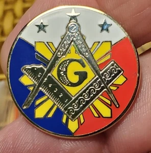 MASONIC ENAMELED LAPEL PIN-SQUARE & COMPASS CIRCULAR BADGE - Picture 1 of 1
