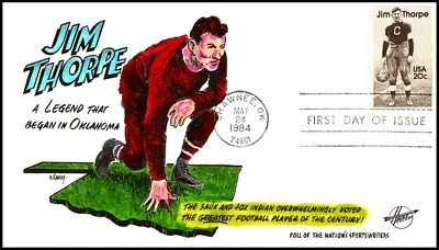 Scott 2089 20 Cents Jim Thorpe N Ramsey Hunt Hand Painted FDC - Image 1 of 2