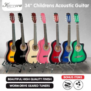 New Karrera Childrens Acoustic Cutaway Wooden Guitar Ideal Kids Gift 1/2 Size - Picture 1 of 16
