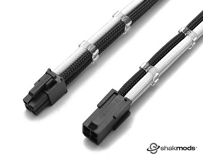 4 Pin 30cm Black White CPU Motherboard Sleeved Extension Shakmods +2 Cable Combs - Image 1 of 4