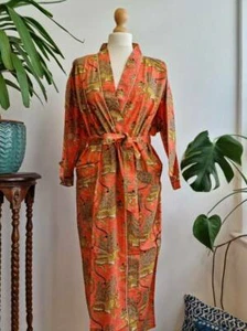 Indian Women Sleepwear Cotton Kimono Robe Dressing Gown One Size Maxi Bathrobe - Picture 1 of 6