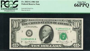 $10 1981 Chicago FRN. Fr. 2025-G. Super Gem Quality. PCGS 66 PPQ - Picture 1 of 2