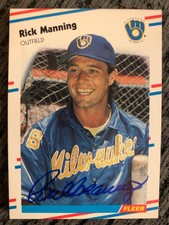 1988 Fleer RICK MANNING Autographed Baseball Card #168 BREWERS