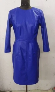 Mujeres Piel de cordero Cuero Elegante Calce Ajustado Vestido Prendas para club nocturno Hecho a mano Azul ceñido al cuerpo - Imagen 1 de 7