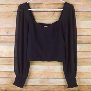 Abercrombie Fitch Womens M Puff Long Sleeve Sweetheart Fit Crop Top Blouse Black - Picture 1 of 6