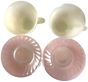 Vintage Pink Swirl Fire King Cup/Saucer, Lot of 2 Sets, 1955, used (FF7) - Picture 1 of 15