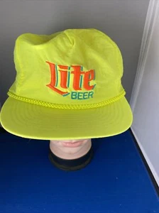 Vintage Miller Lite Beer Hat Neon Green w/Hot Pink Script 1980s/90s NOS Rare Ad - Picture 1 of 5