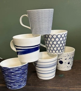 Six Royal Doulton London 1815 Pacific Coffee Mugs Blue White Mixed Designs - Picture 1 of 10