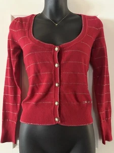 Vintage Y2K bebe Red Stripe Sparkle Crop Cardigan S Fitted Sweater Button Front - Picture 1 of 7