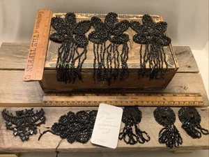 1742🌟Vtg Antique Fancy Jet Black Glass Bead Trim Embellish Lot 1800s (8) Pcs - Imagen 1 de 7