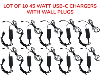LOT x10 45W USB C AC Adapter Chargers for Laptop Chromebook DELL HP SAMSUNG ACER - Image 1 of 4