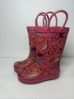 Cat & Jack pink dinosaur print pull on calf rain boots SIZE 5 - Image 1 of 4