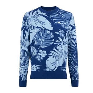 J Lindeberg Percy Golf Sweater Mens Medium Hawaiian Blue Knit Crewneck Grandpa - Picture 1 of 12